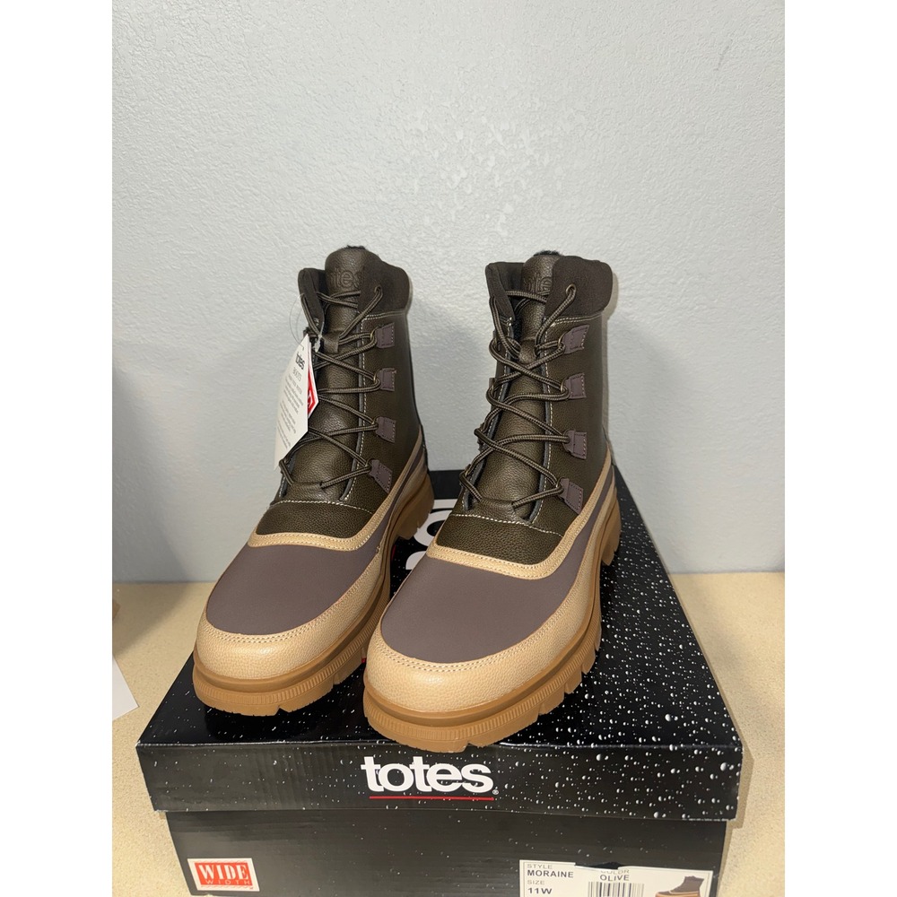 Totes Moraine Mens Olive Green Winter Snow Boots Wide Width Size 11W NIB - Picture 3 of 5